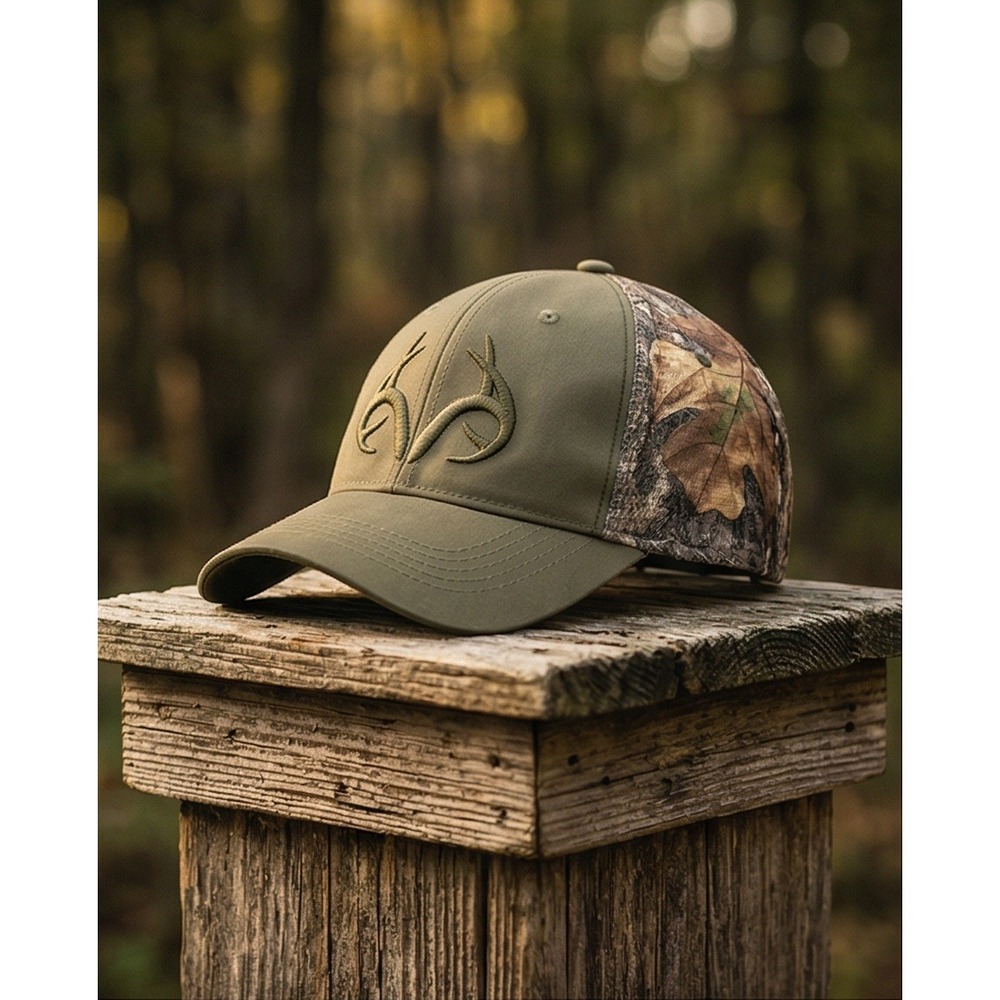 Realtree Mens Camo Mesh Back Hat Green Doge Ram Logo S/M Adjustable Baseball Cap